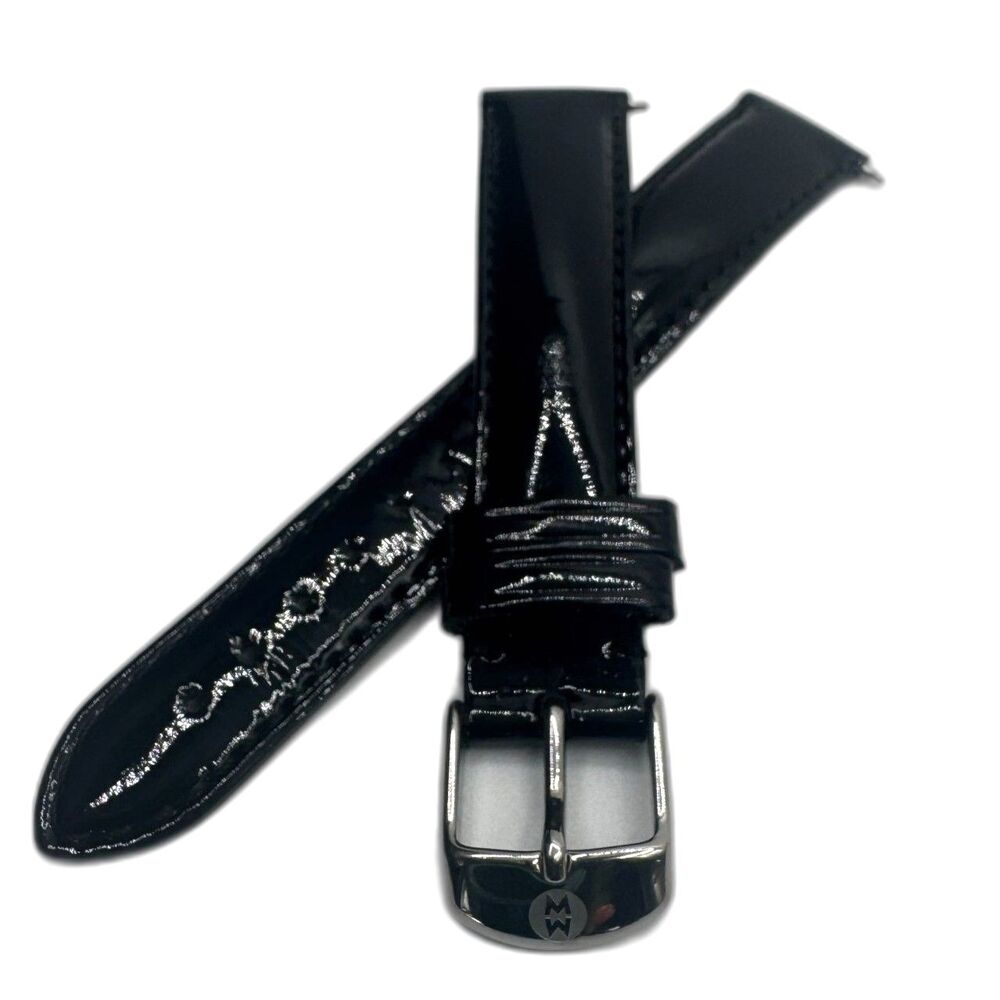 Michele Black Patent Leather Watch Strap 16mm with Silver Buckle